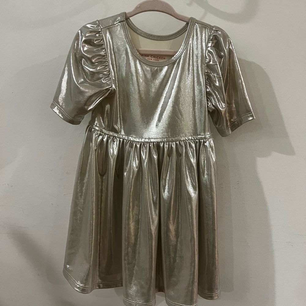Pink Chicken Metallic Short Sleeve Dress 2T